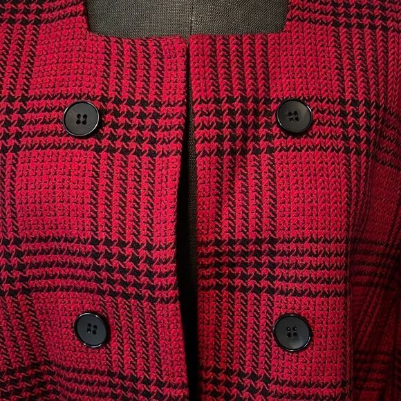 Talbots Women's Red Wool Plaid Square Neck Open Front Cropped Jacket Size 18 - Picture 2 of 12